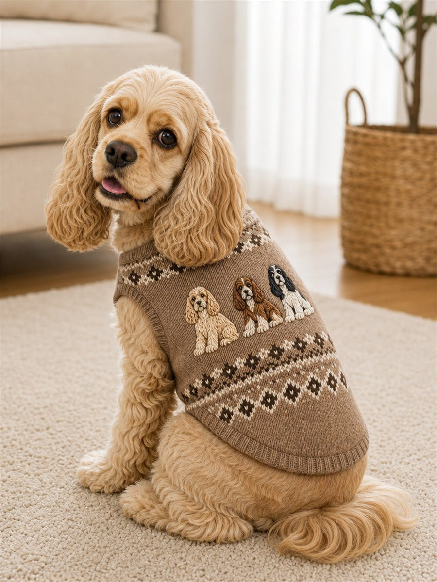 Vintage Cocker Spaniel Dogs Isle Pattern Print Pet Sleeveless Vest