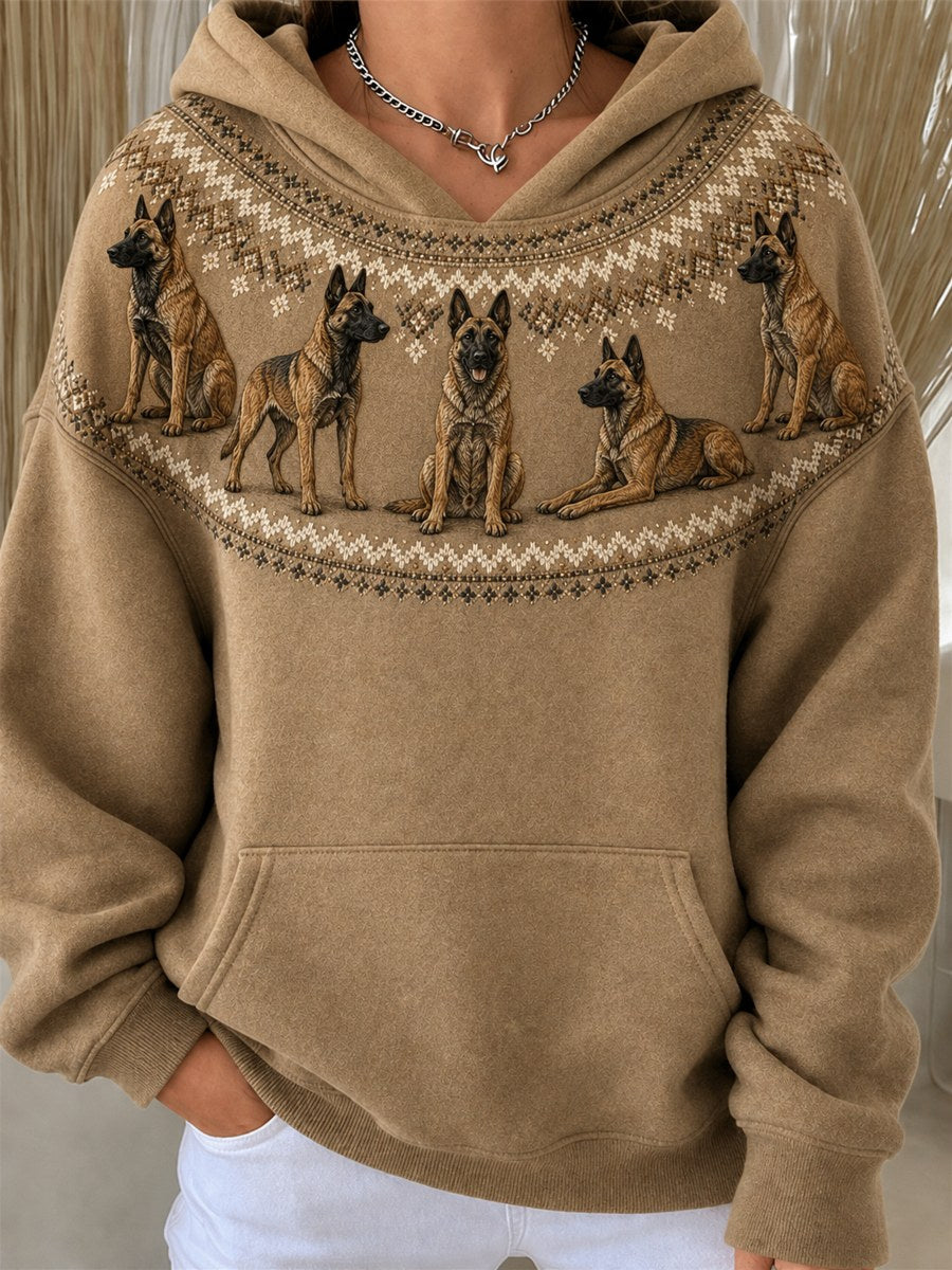 Women's Vintage German Shepherd Dogs Yoke Isle Print Cozy Hoodie