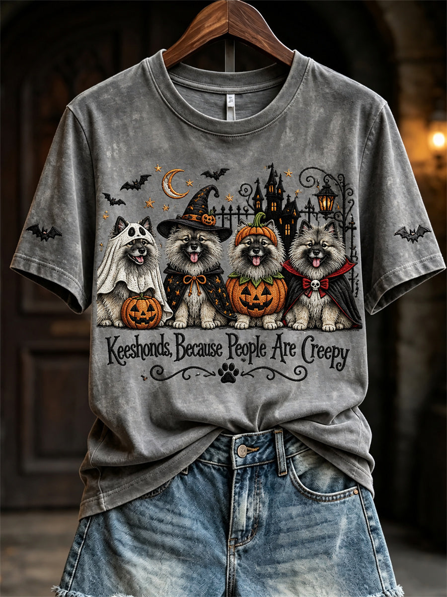Women's Keeshonds Because People Are Creepy Halloween Dogs short-sleeved T-shirt