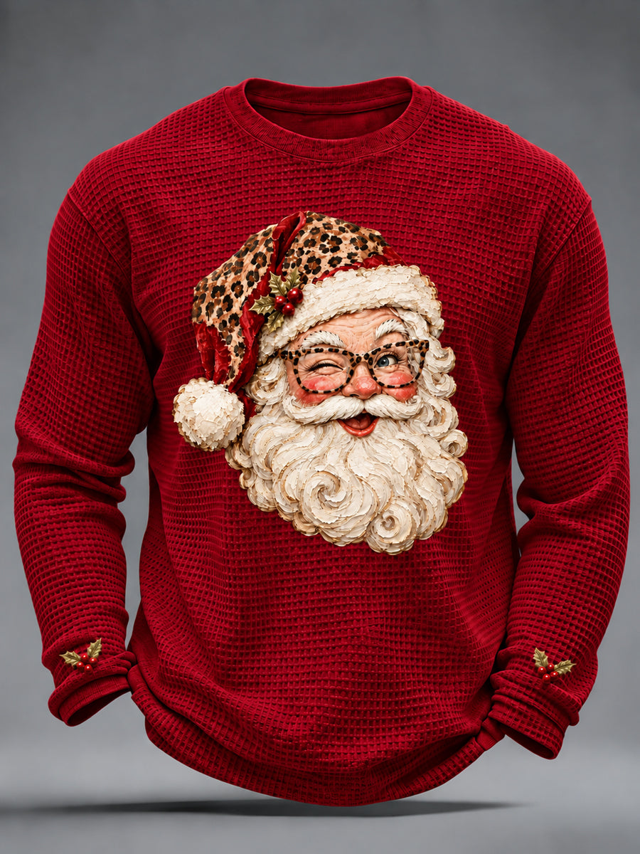 Men's Christmas Santa Claus Art  Waffle Long Sleeve T-Shirt
