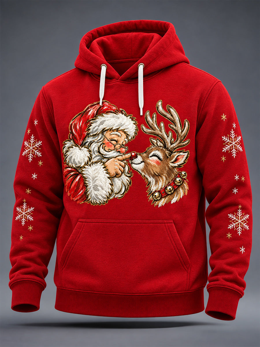 Men's Christmas Santa Print Oversized Drop-Shoulder Hoodie With Pockets