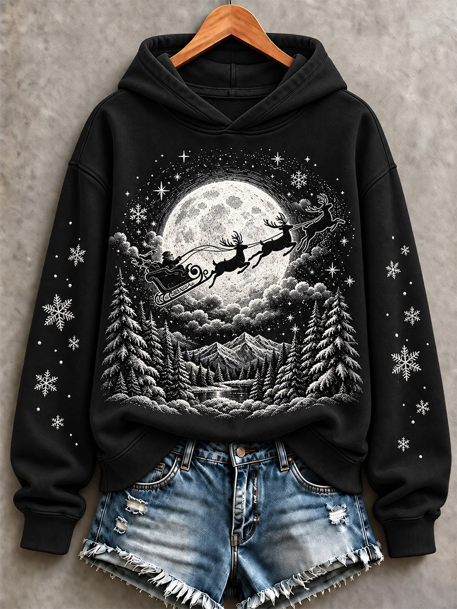 Women's Vintage Santa Sleigh Print Sweatshirt
