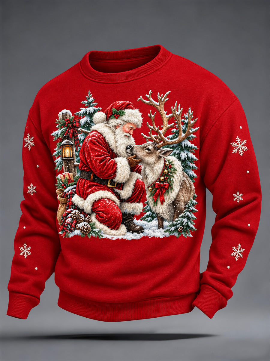 Men's Christmas Santa Print Crew Neck Sweatshirt