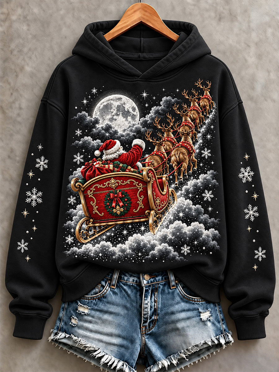 Women's Vintage Santa Sleigh Print Sweatshirt