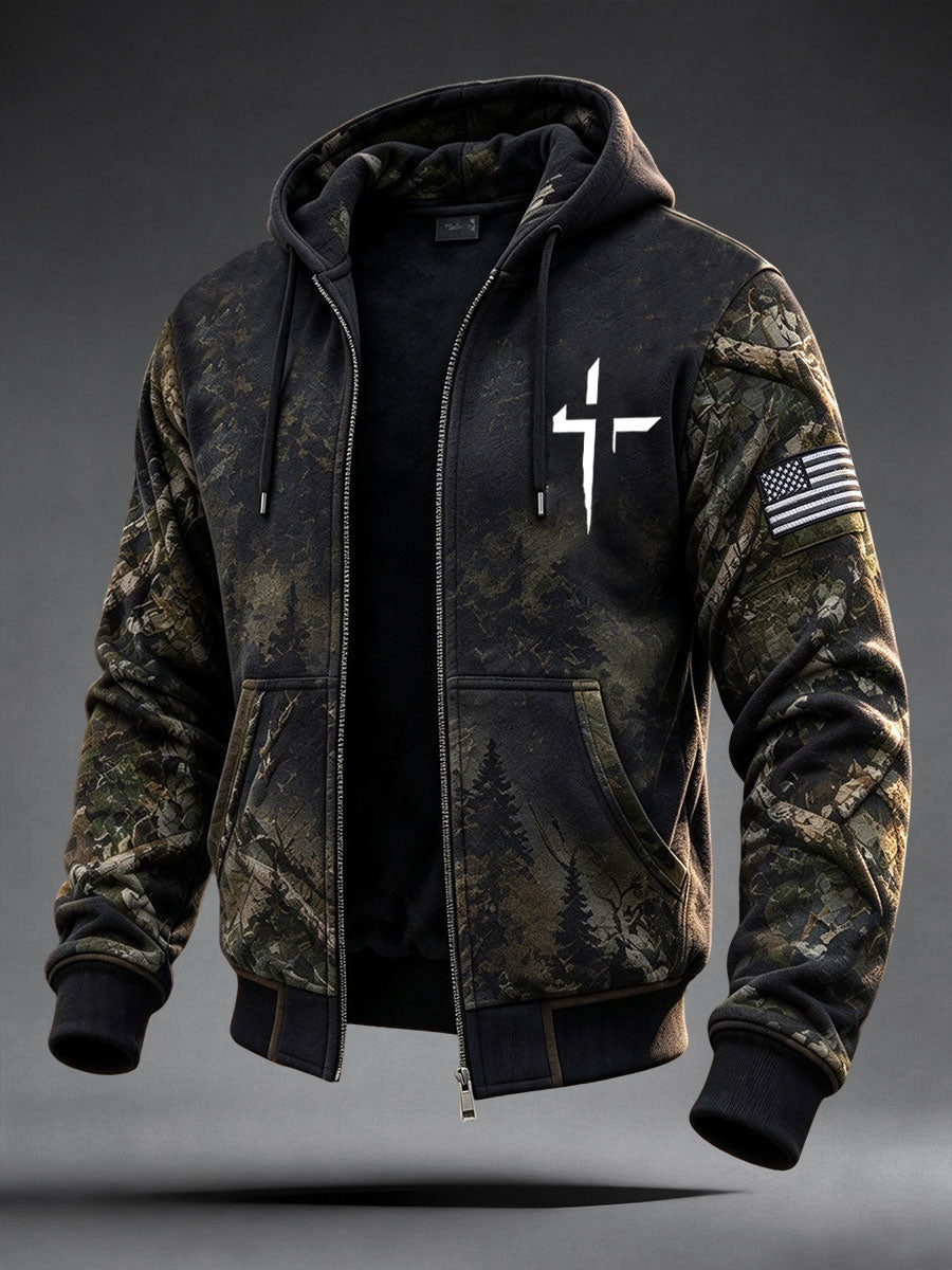 Men's Christian Art Cross-Print Zip-Up Hoodie