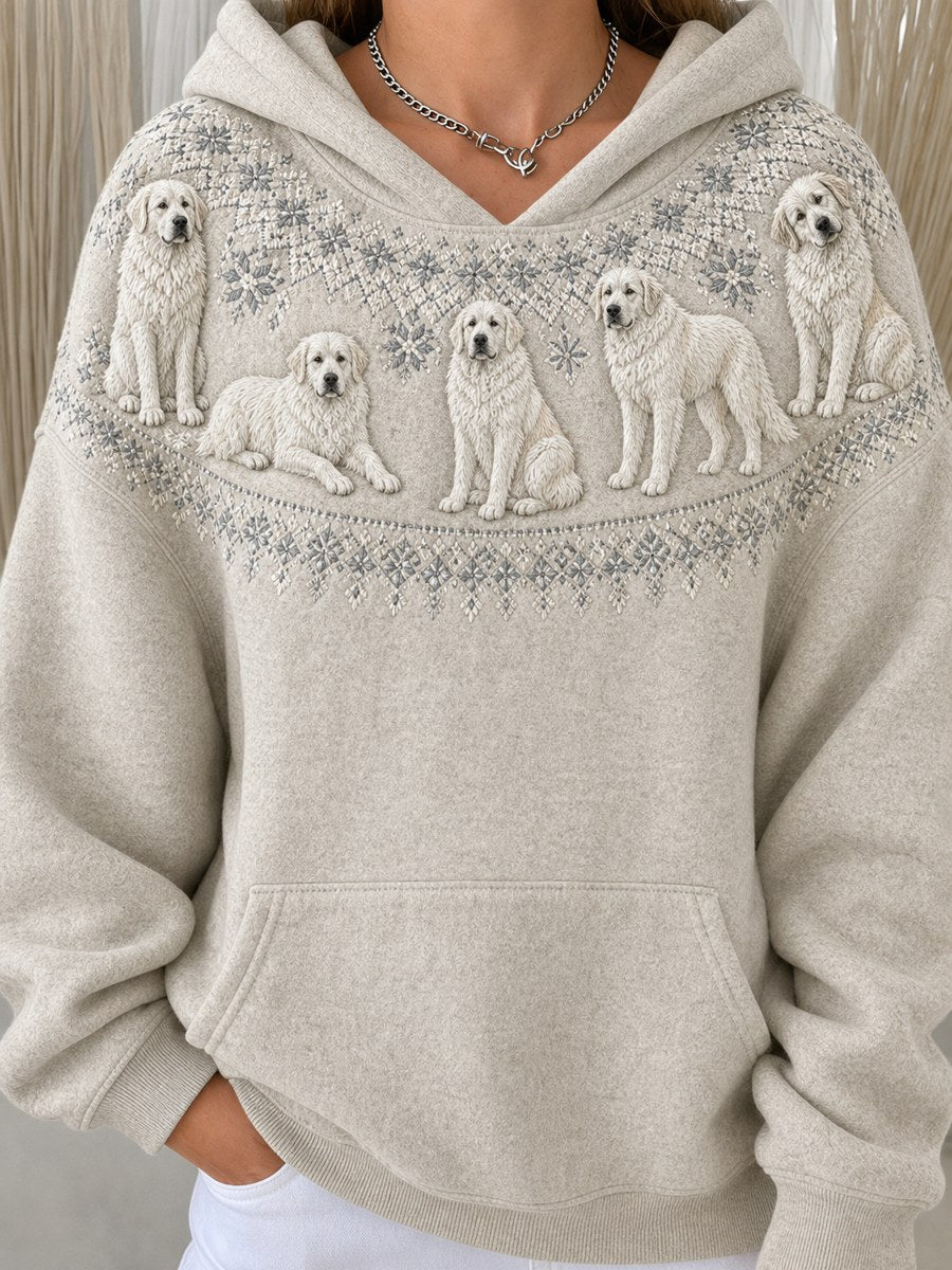 Women's Vintage Great Pyrenees Dogs Yoke Isle Pattern Print Cozy Hoodie