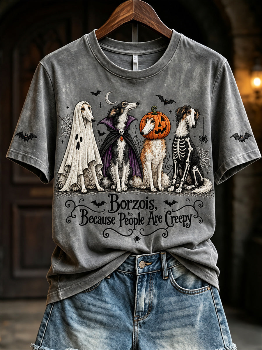 Women's Borzois Because People Are Creepy Halloween Dogs Print short-sleeved T-shirt