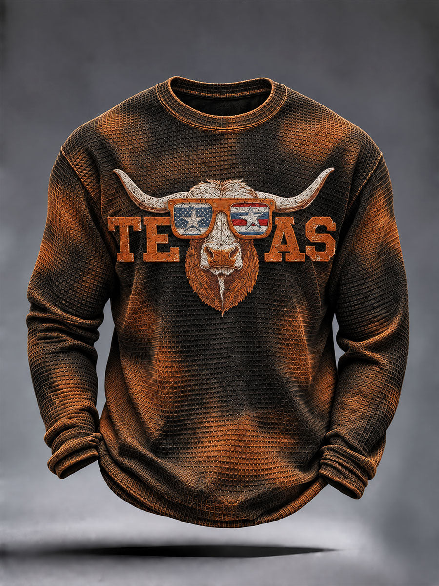 Men's Football Game Day Print Casual Waffle Long Sleeve T-Shirt