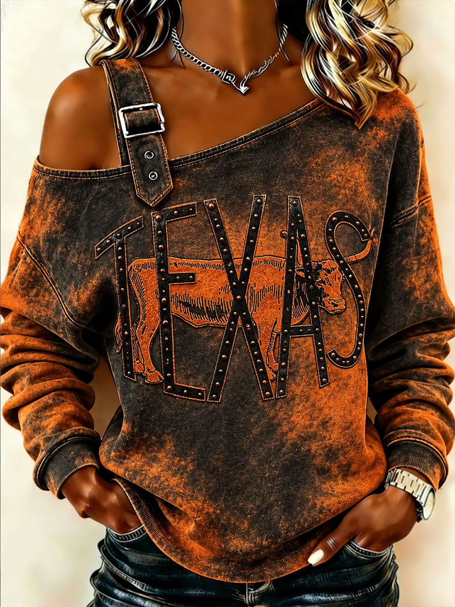 Women's Football Game Day Print Casual Off-Shoulder Sweatshirt