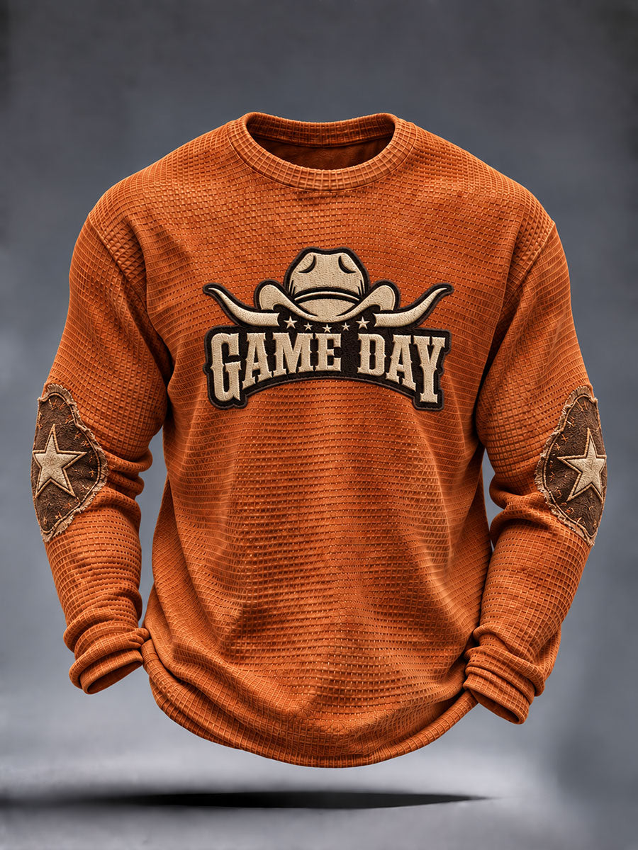 Men's Football Game Day Print Casual Waffle Long Sleeve T-Shirt