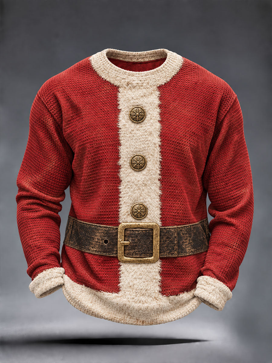 Men's Santa Claus Christmas Waffle Long Sleeve T-Shirt