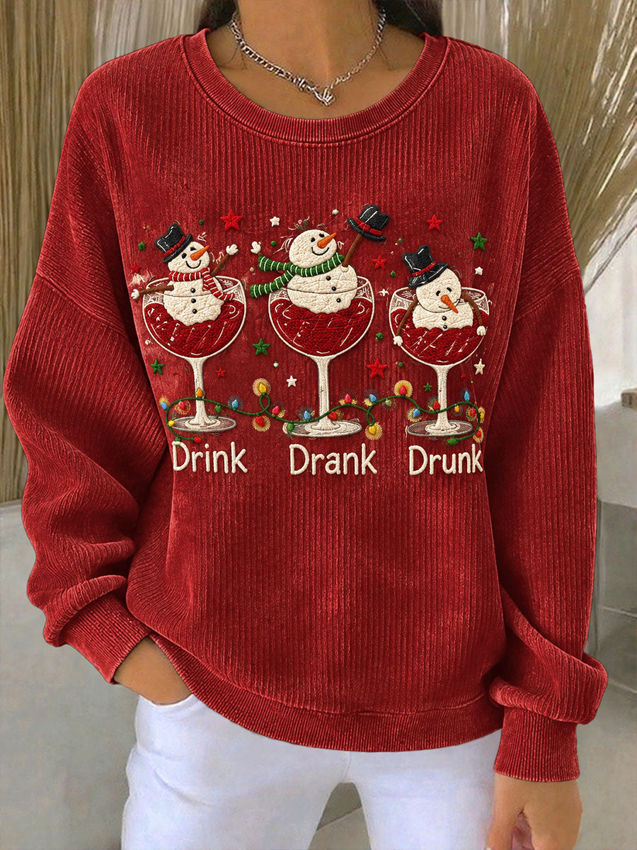 Women's "Drink Drank Drunk" Christmas Print Sweatshirt
