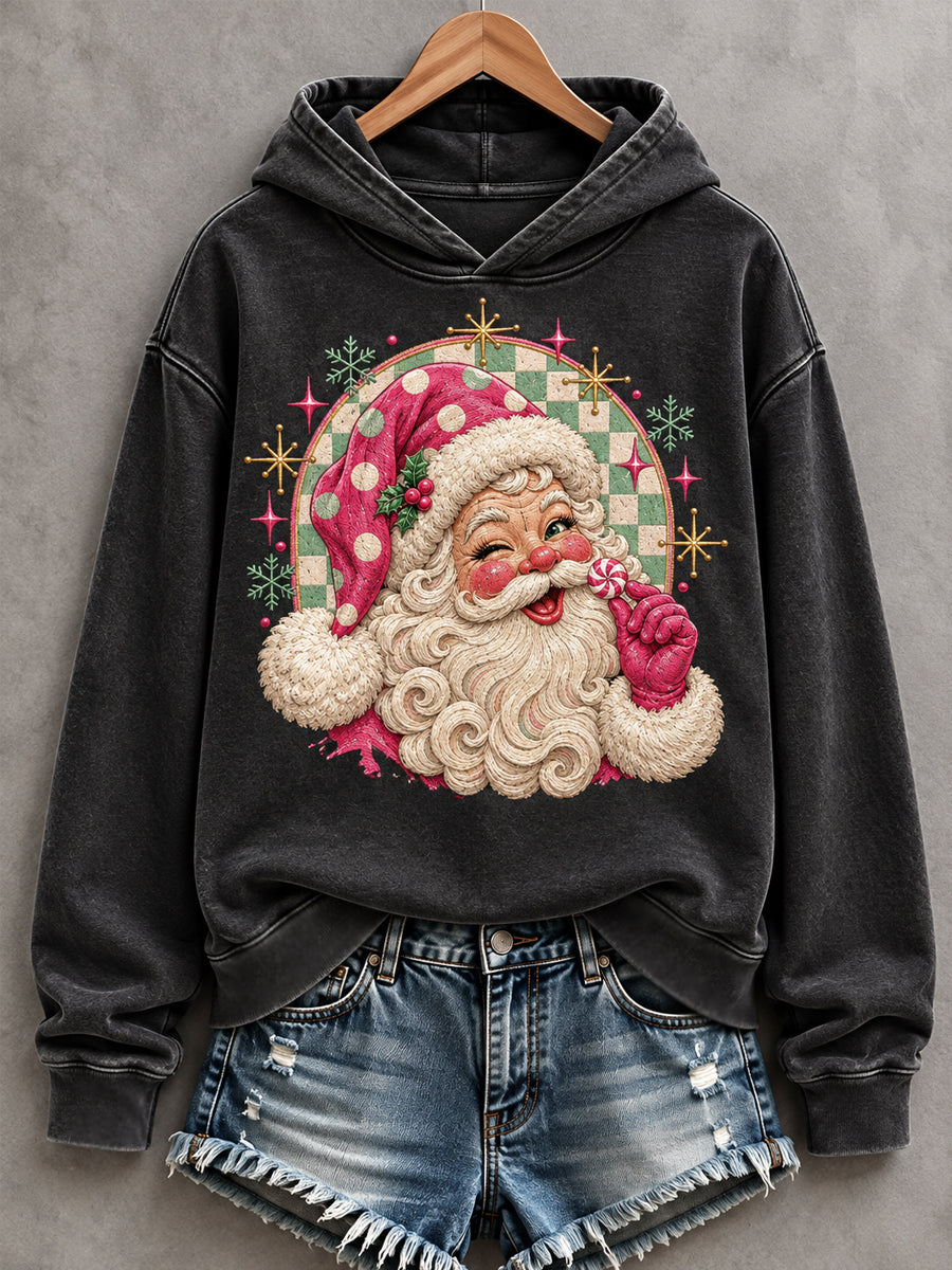 Women's Retro Christmas Santa Claus Print Casual Hoodie