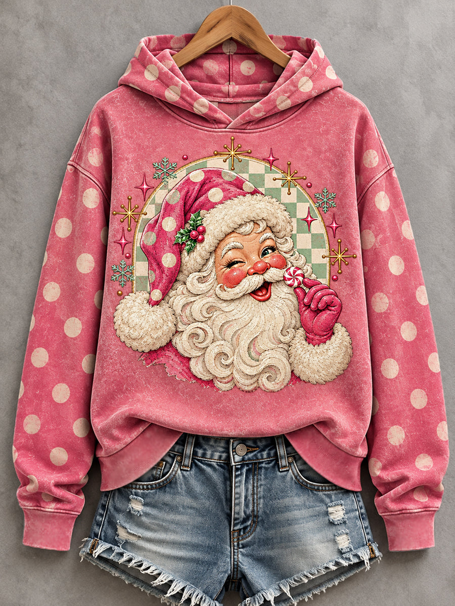 Women's Retro Christmas Santa Claus Print Casual Hoodie