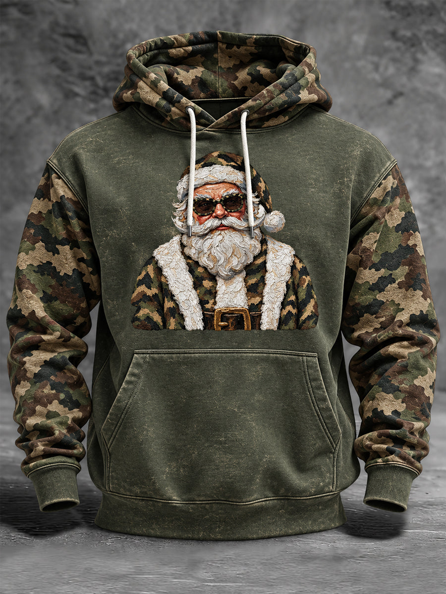 Men's Christmas Camouflage Santa Claus Print Casual Hoodie