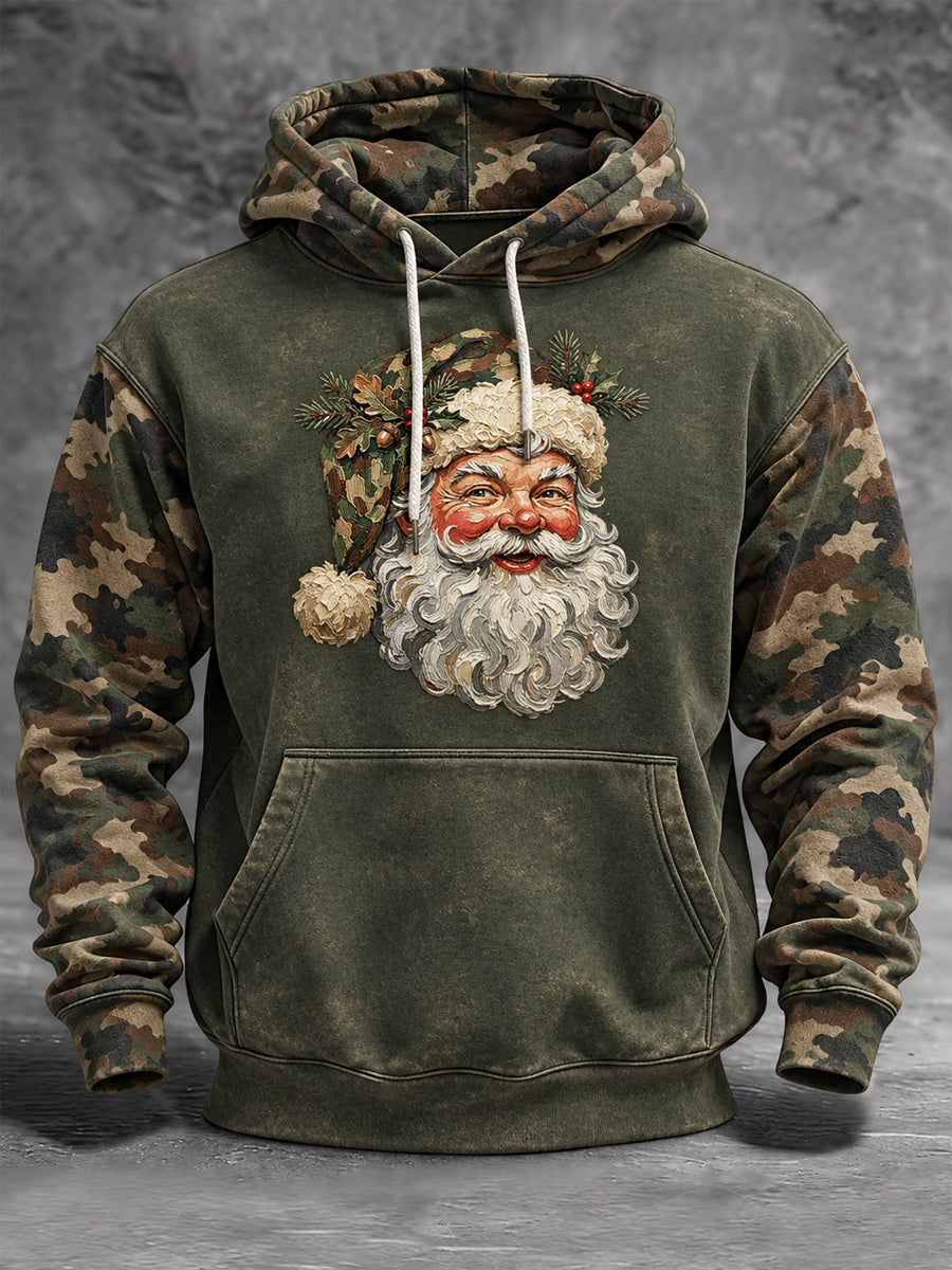 Men's Christmas Camouflage Santa Claus Print Casual Hoodie