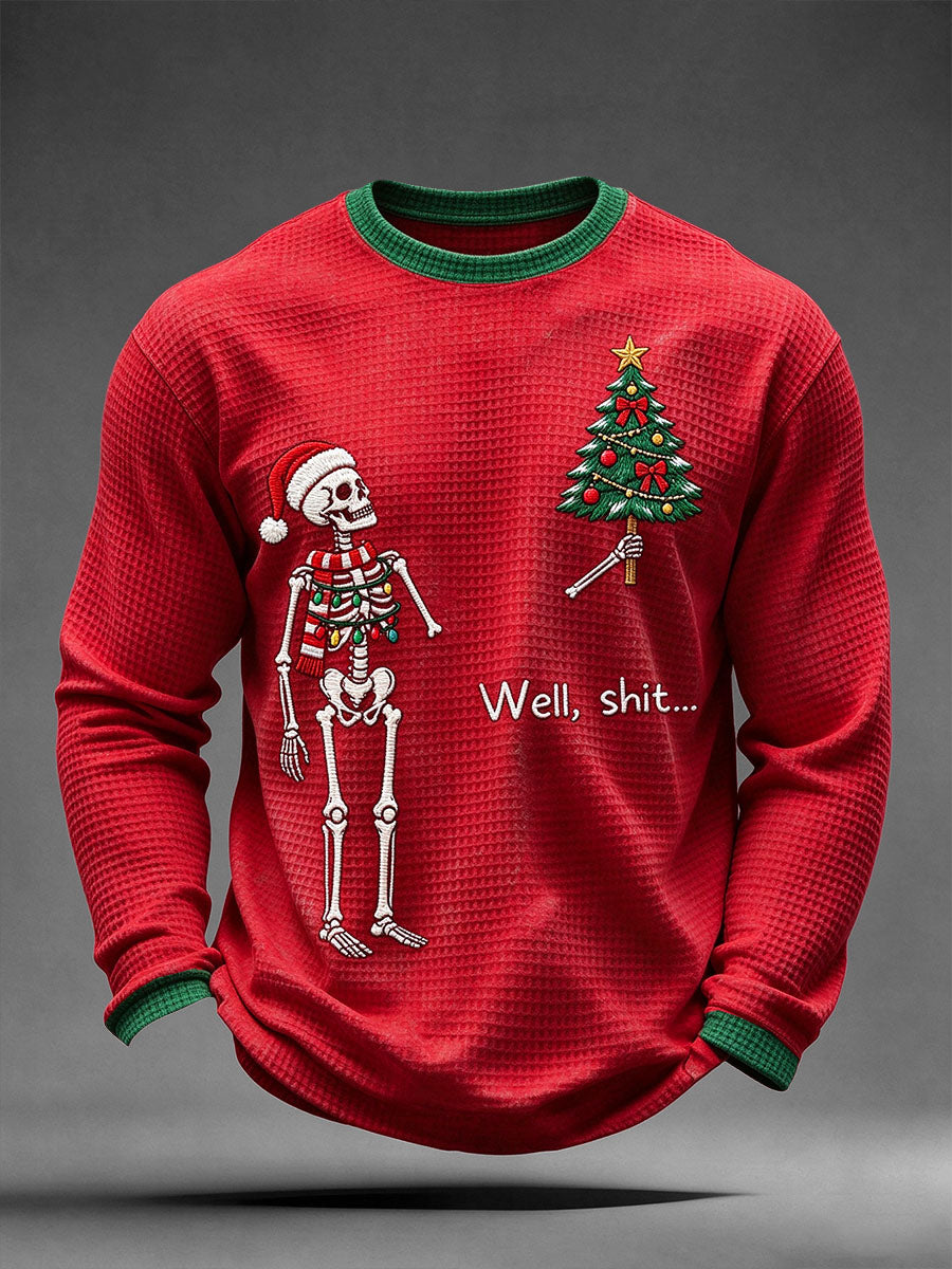 Men's Funny Christmas Skeleton Waffle Long Sleeve T-Shirt