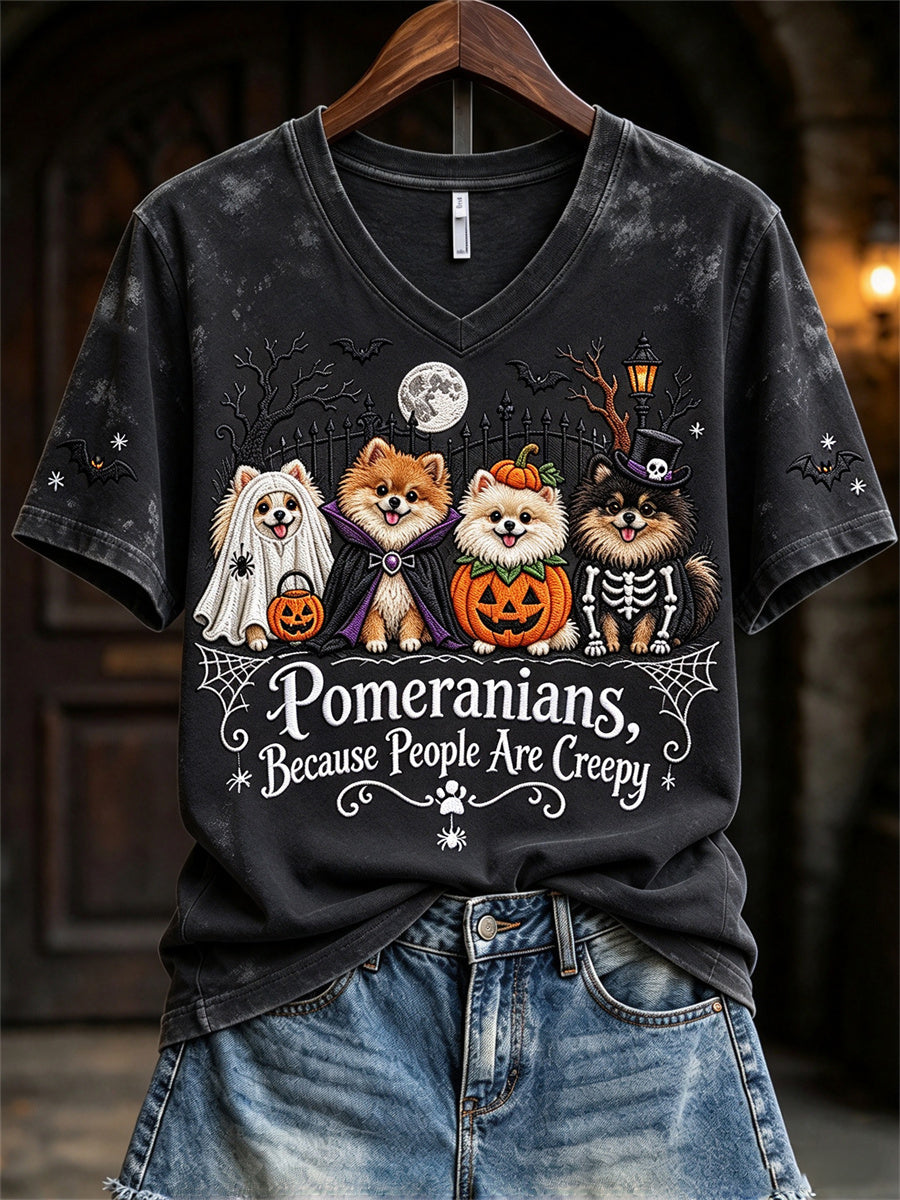 Women's Pomeranians Because People Are Creepy Halloween Dogs Print short-sleeved T-shirt