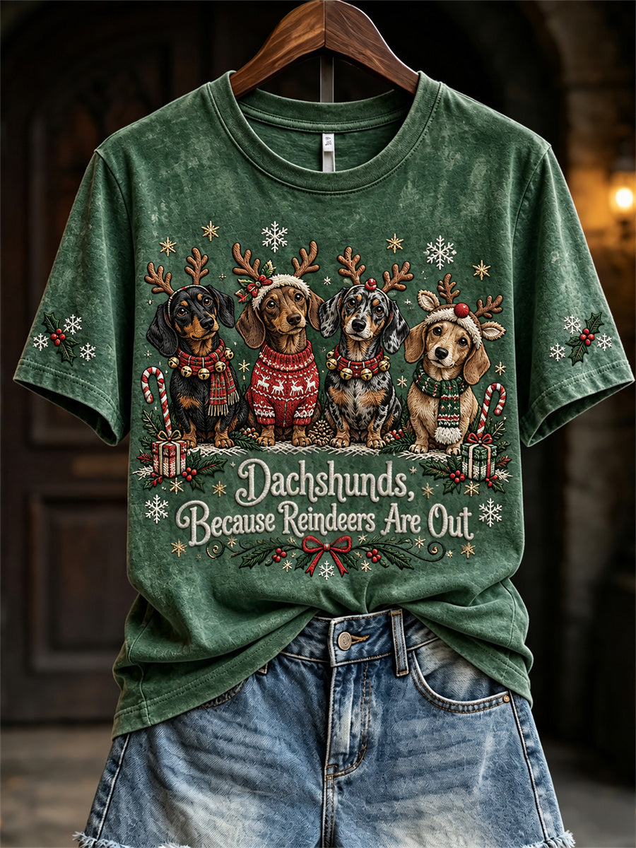 Women's Dachshunds Because Reindeers Are Out Christmas Dogs Print short-sleeved T-shirt