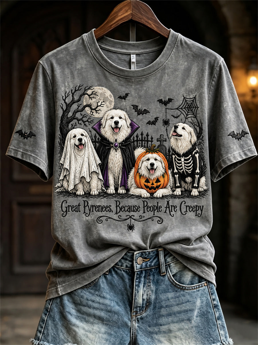 Women's Great Pyrenees Because People Are Creepy Halloween Dogs Print short-sleeved T-shirt