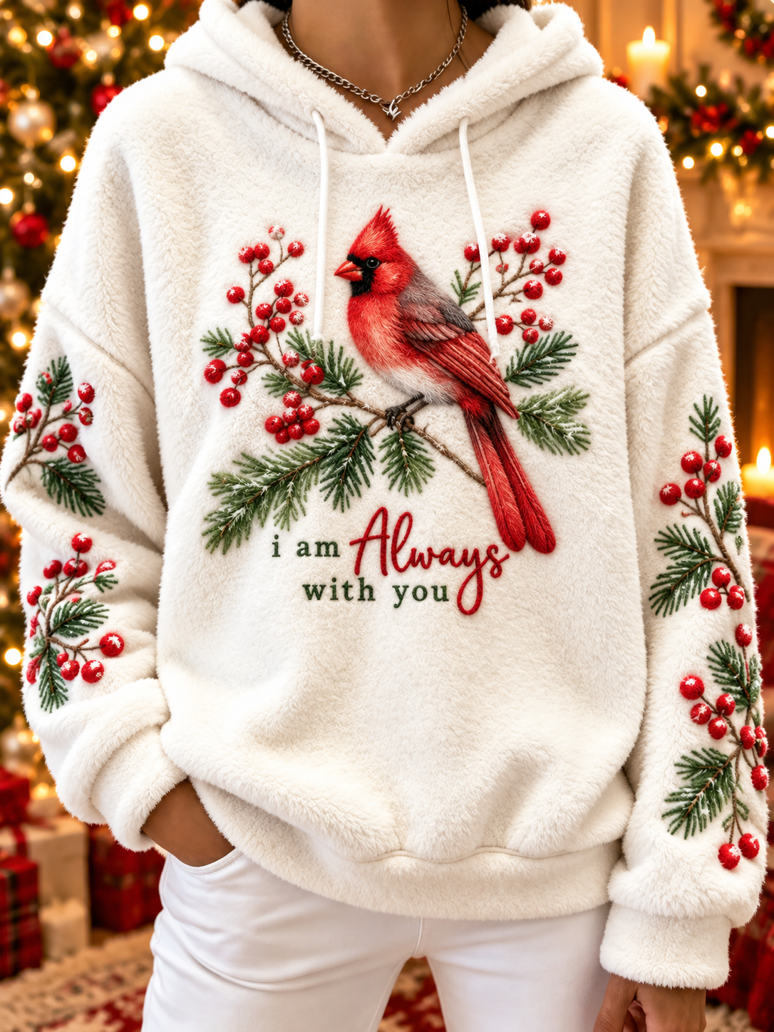Women's vintage christmas Northern Cardinal Flannel Hoodie