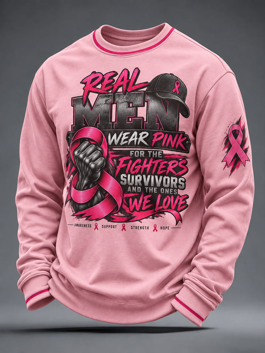 Men's Real Men Wear Pink Breast Cancer Awareness Crew Neck Sweatshirt