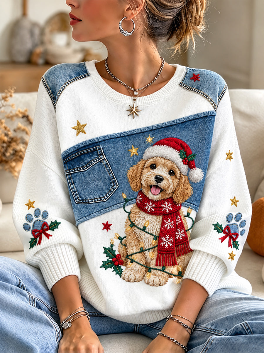 Women's Christmas Dog Print Casual Sweater