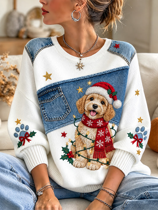 Women's Christmas Dog Print Casual Sweater