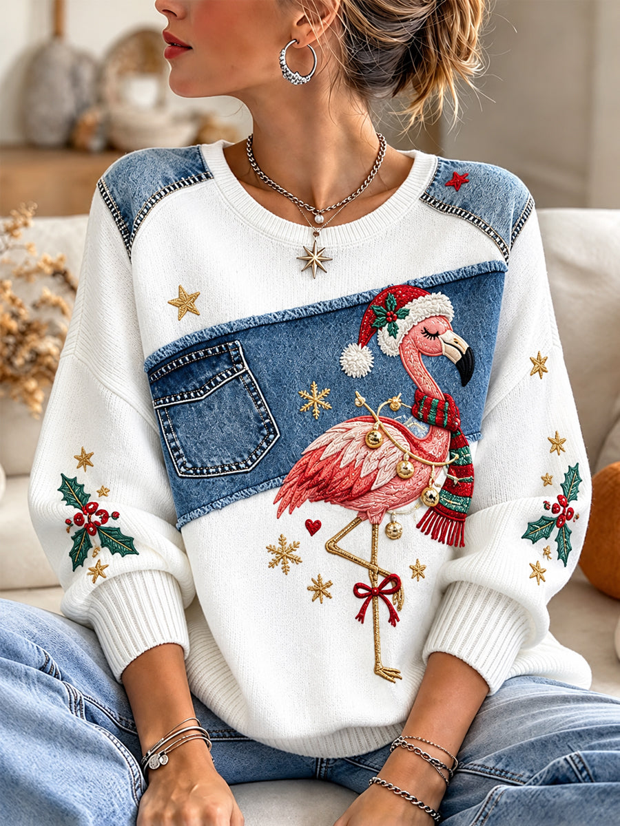 Women's Christmas  Flamingo Print Casual Sweater