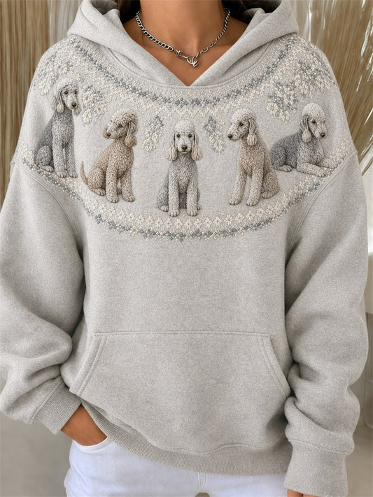 Women's Vintage Bedlington Terrier Dogs Yoke Isle Pattern Print Cozy Hoodie