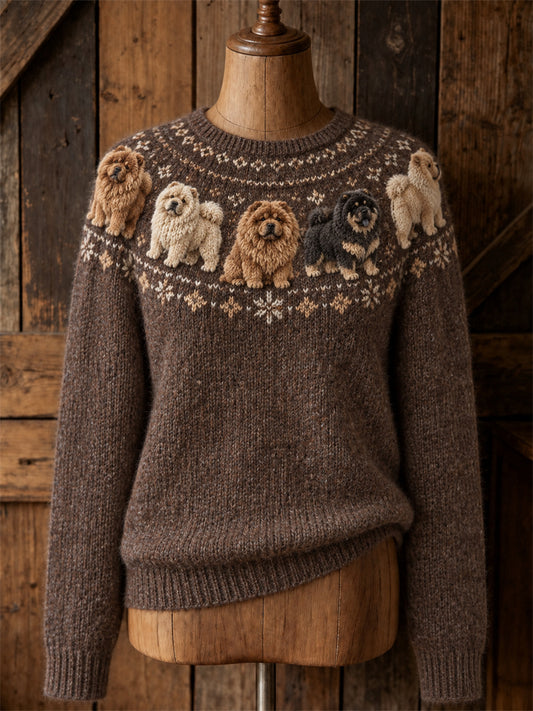Women's Vintage Chow Chow Dogs Yoke Isle Print crew neck sweater