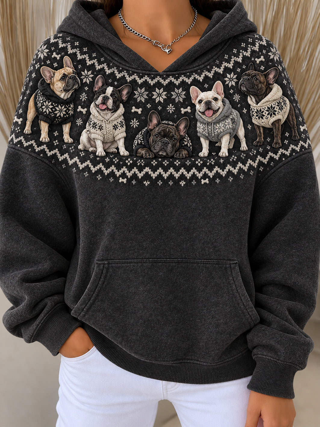 Women's French Bulldogs Pattern Design Casual Hoodie