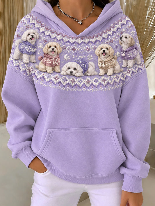 Women's Maltese Dogs Pattern Design Casual Hoodie