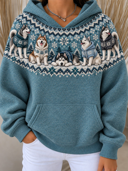Women's Siberian Husky Dogs Pattern Design Casual Hoodie