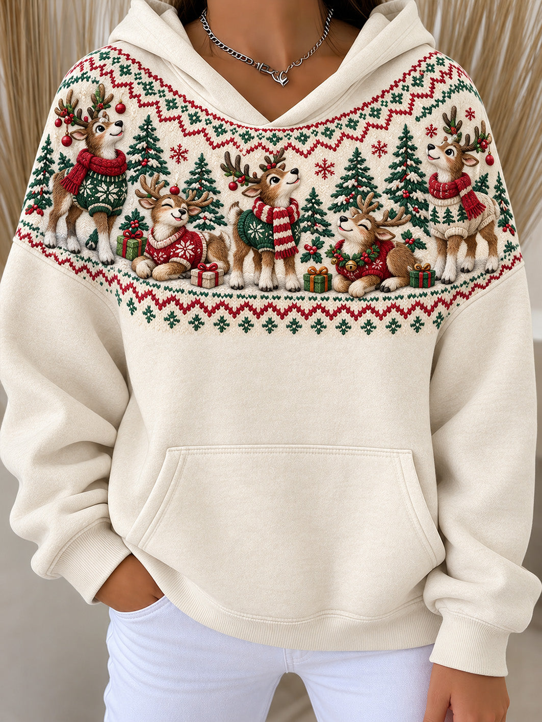 Women's Christmas Elk Pattern Design Casual Hoodie
