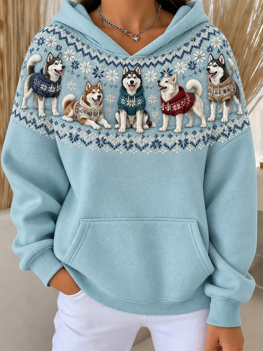 Women's Siberian Husky Dogs Pattern Causal Hoodie