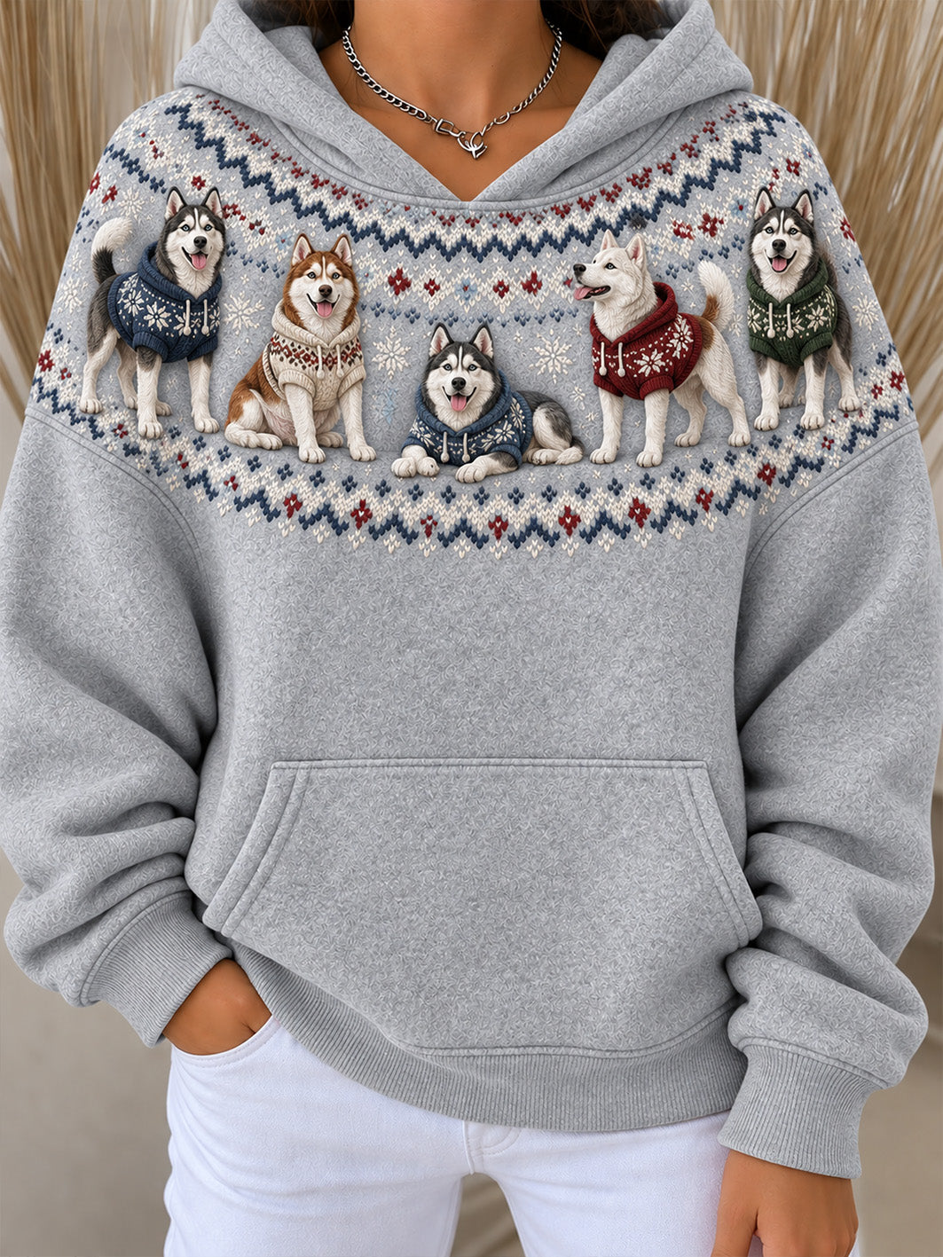 Women's Siberian Husky Dogs Pattern Causal Hoodie