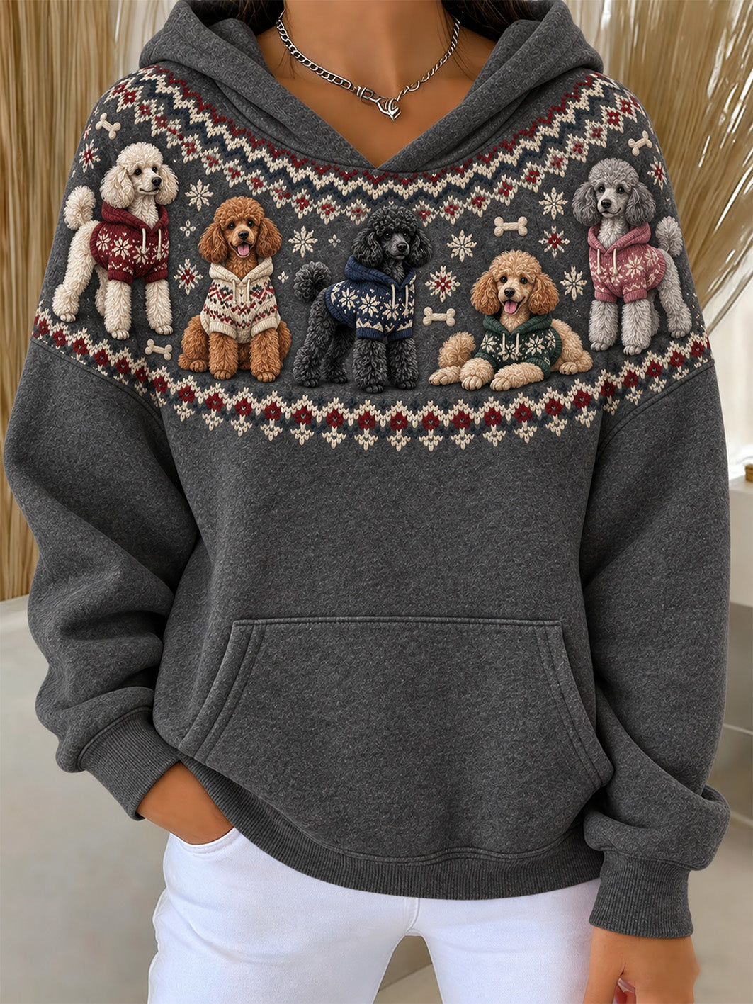Women's Cute Poodles Pattern Causal Hoodie