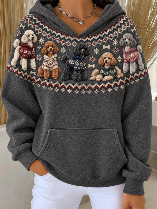 Women's Cute Poodles Pattern Causal Hoodie