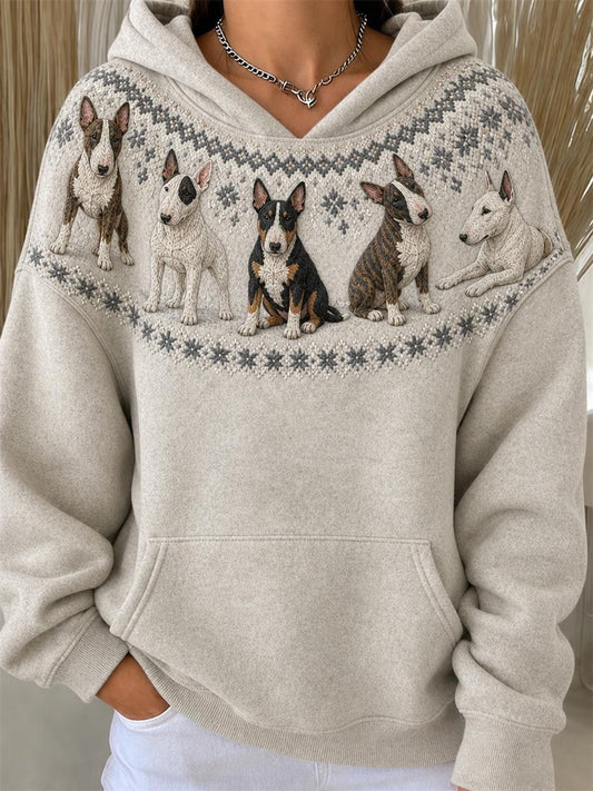 Women's Vintage Bull Terrier Dogs Yoke Isle Pattern Print Hoodie