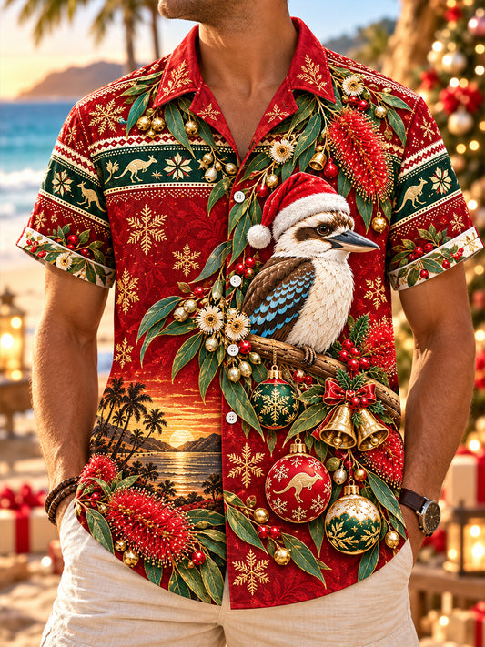 Men's Australia Christmas Art Print Short-Sleeved Shirt