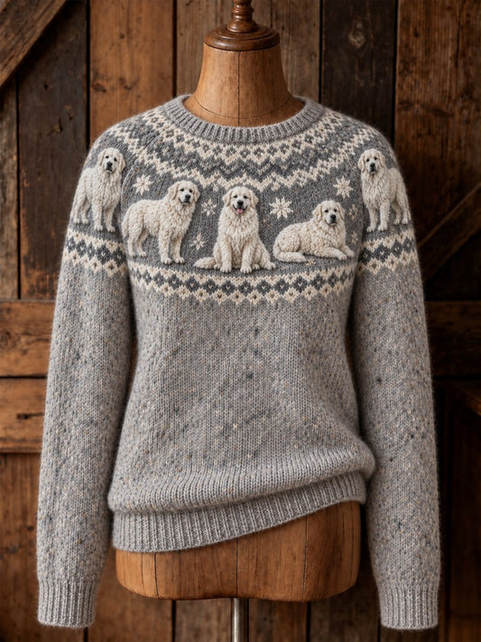 Women's Vintage Great Pyrenees Dogs Yoke Isle Print crew neck sweater