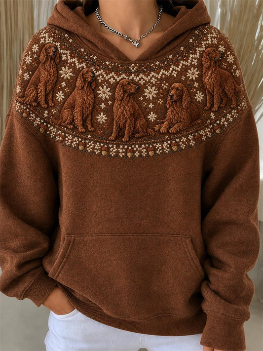 Women's Vintage Irish Setter Dogs Yoke Isle Pattern Print Hoodie