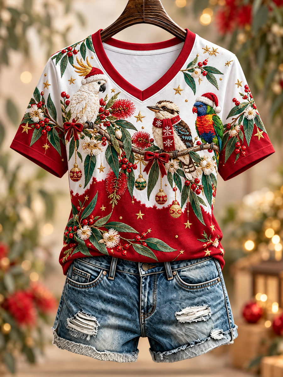 Women's Australian Christmas printed short-sleeved T-shirt