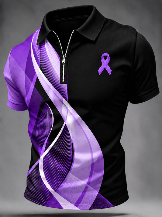 Men's Alzheimer's Awareness Print Zip up Short Sleeve Shirt