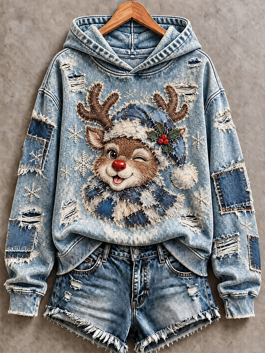 Women's Christmas Reindeer Print Hoodie