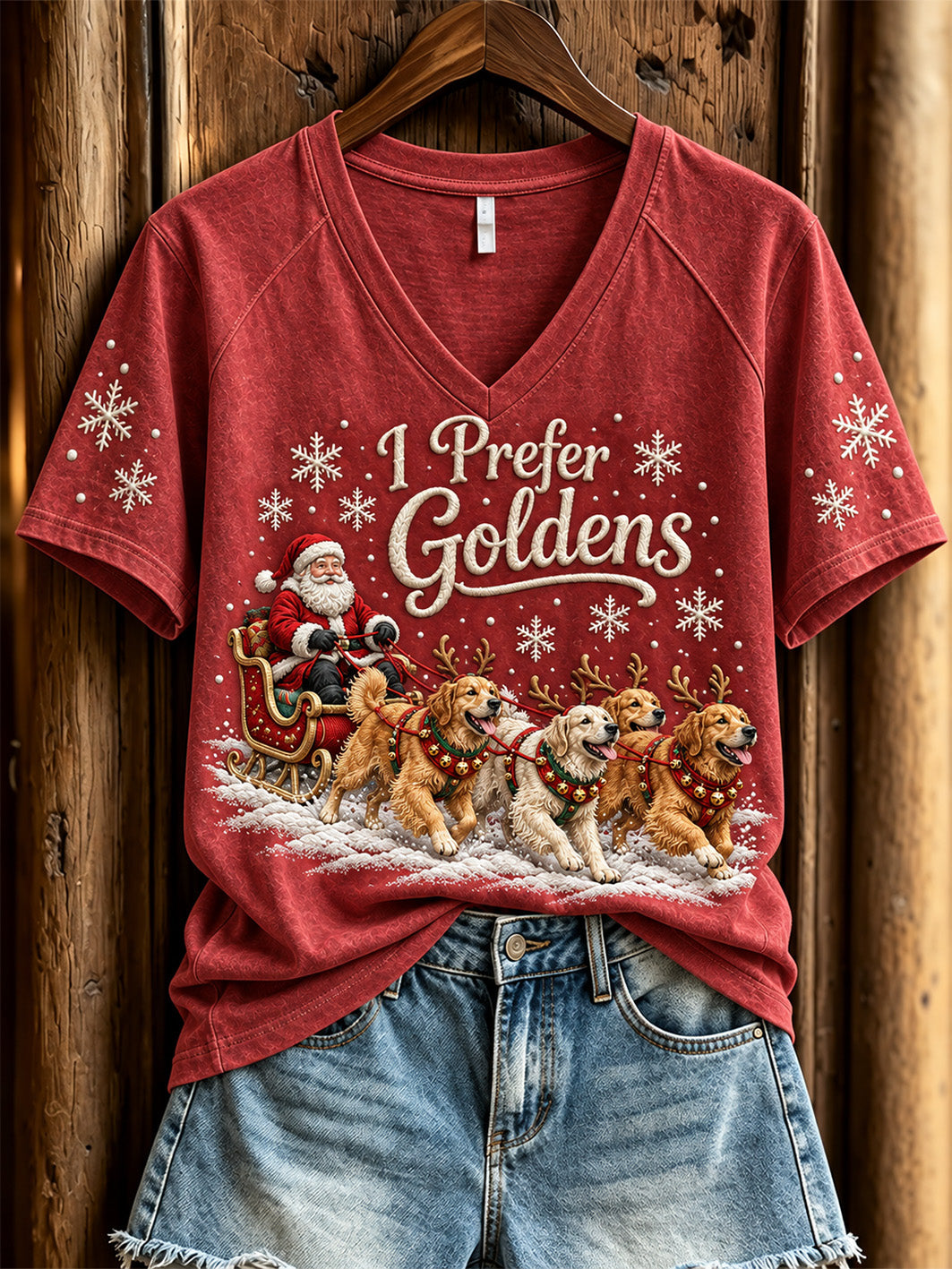 Women's I Prefer Goldens Pattern Causal V-neck  Short-sleeved T-shirt