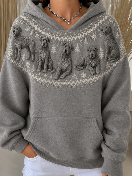 Women's Vintage Irish Wolfhound Dogs Yoke Isle Pattern Print Hoodie