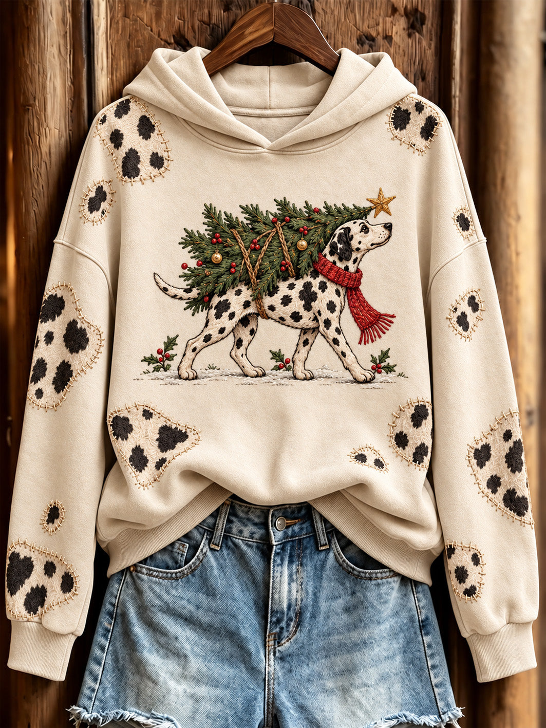 Women's Dalmatian Christmas tree Pattern Causal Hoodie