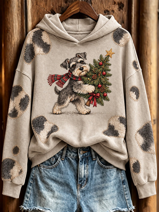 Women's Schnauzer And Christmas tree Pattern Causal Hoodie